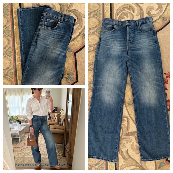 Zara full length loose fit wide leg jeans in faded wash. Size 8. - Picture 1 of 6